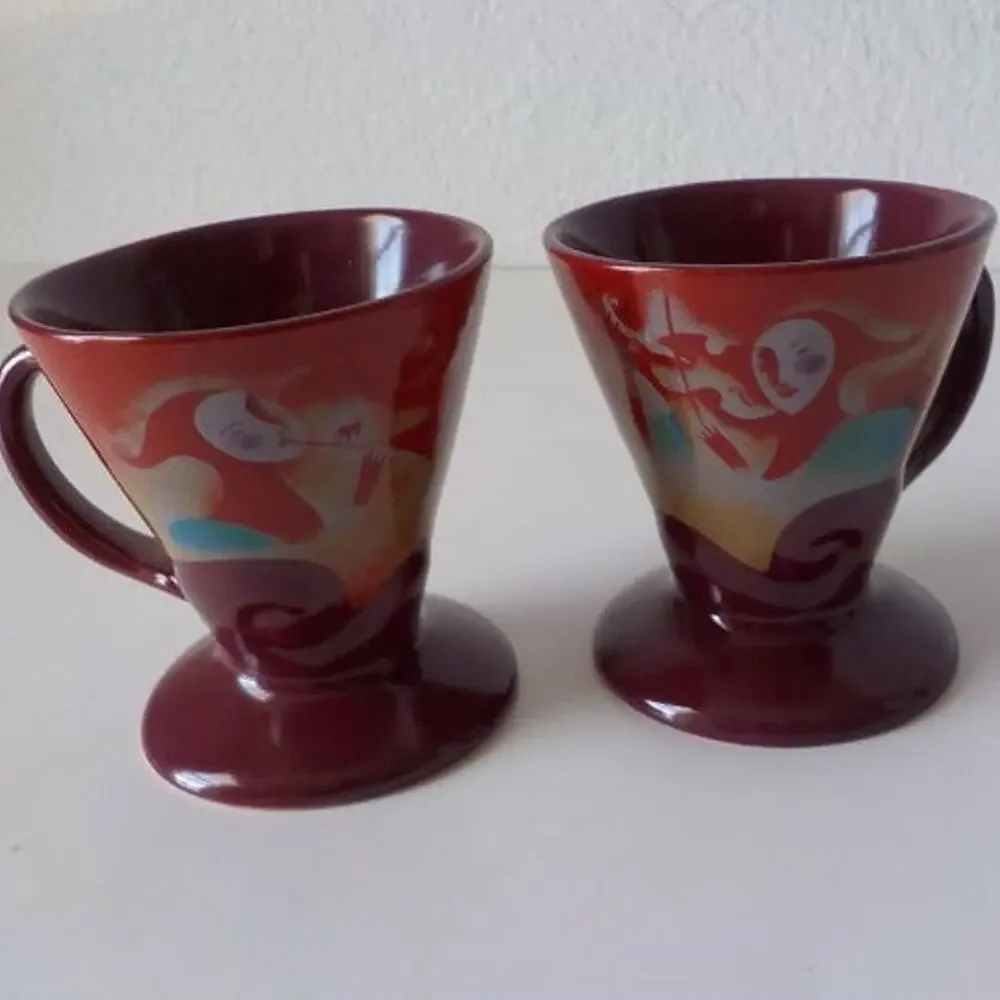 1999 Mug Art by Linda Frichtel Set of 2 Pink Cups Frangelico Liqueur Ad VTG
